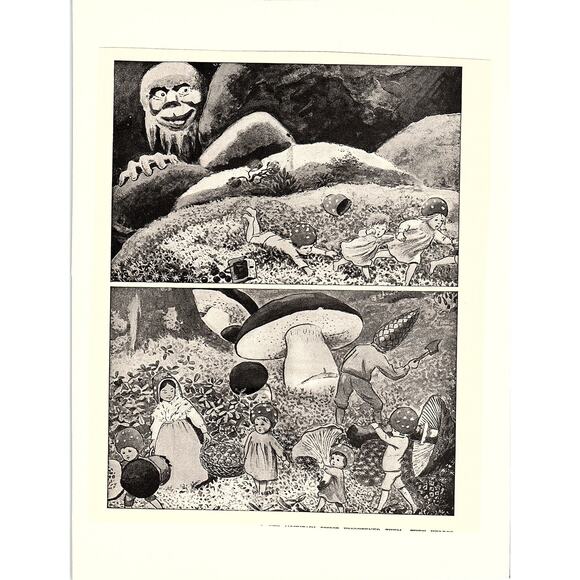 None and/or Unknown Other - Vintage Forest Children Print Toadstool Pinecone Moon - Elsa Beskow 6x7 V4